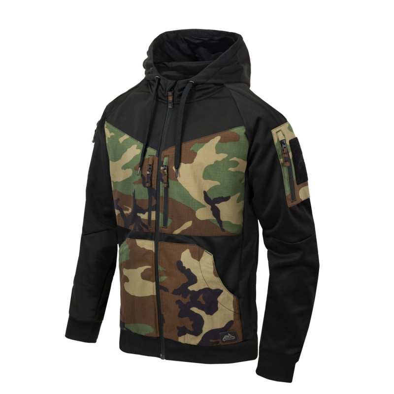 HELIKON ROGUE kapucnis pulóver (FullZip)® – Fekete/US Woodland