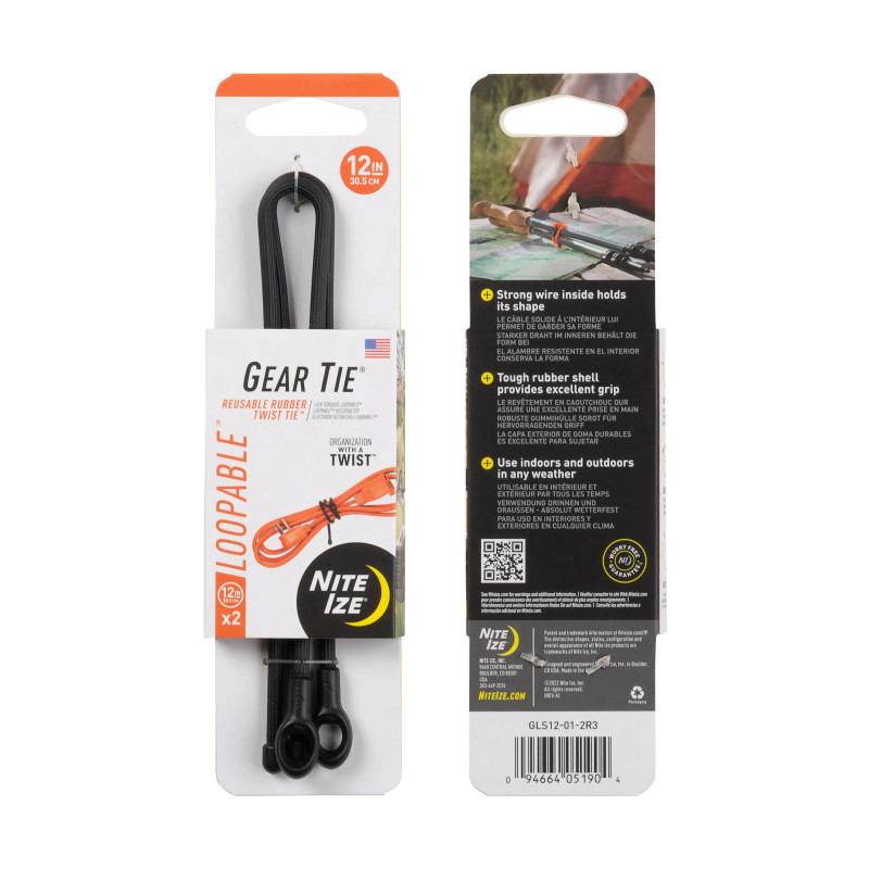 GEAR TIE® LOOPABLE™ TWIST TIE, black - length 12" GEAR TIE® LOOPABLE™ TWIST TIE, black - length 12"